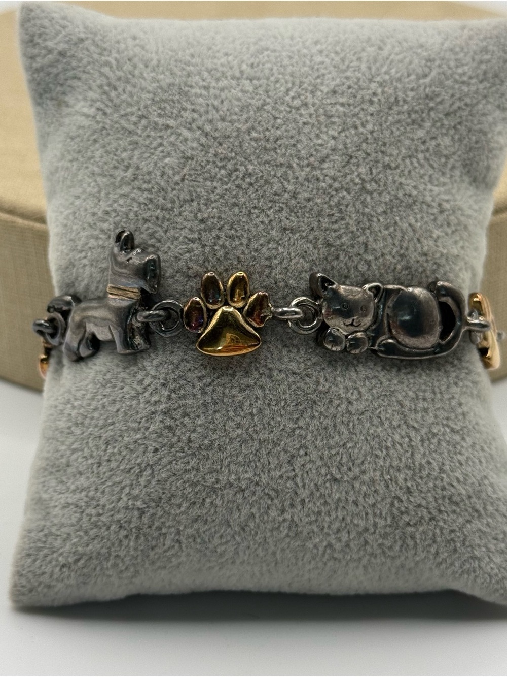 Vintage Dog and Cat Charm Bracelet Paws Silver and Gold Links Premier Designs